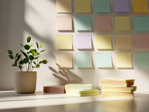Creative workspace with sticky notes - Powered by Adobe