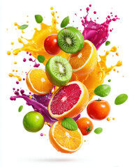 Colorful fruits and vegetables explosion showcasing juicy freshness and vibrant energy
