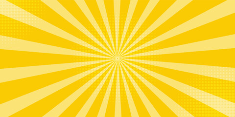 Fototapeta premium Yellow abstract background with light of sunburst. yellow starburst with halftone. sun ray retro background with flash