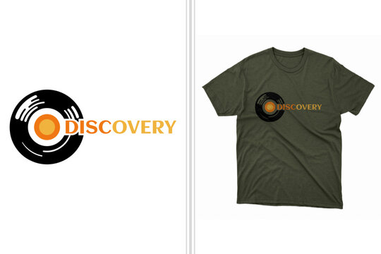 A creative wordplay t-shirt design print representing music disc and a word discovery