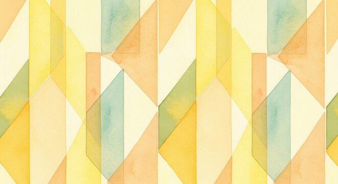 Gentle watercolor geometric pattern with overlapping shapes in soft yellow and orange tones.