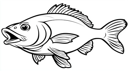 Fototapeta premium Detailed 2D Illustration of a Freshwater Perch, Showcasing Its Contoured Features and Spiny Edges