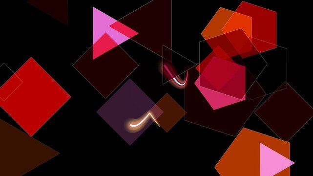 Abstract Geometric Shapes Floating in Dark Space with Neon Glow.