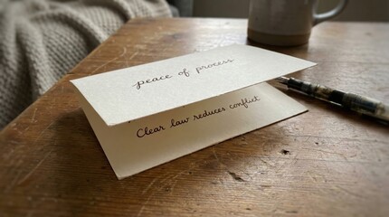 Handwritten Message on Card: Peace and Clear Law