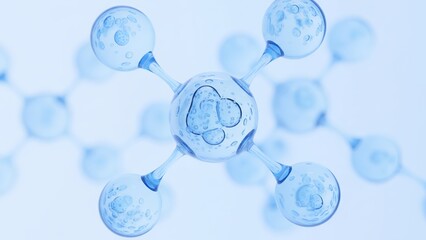 A high-angle view, the molecular structure, revealing the elegant organization of molecules with delicate spheres connected by slender links.