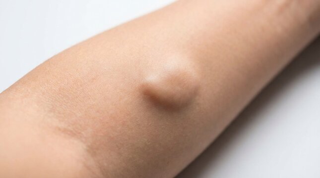 Close up of sebaceous cyst or lipoma on arm