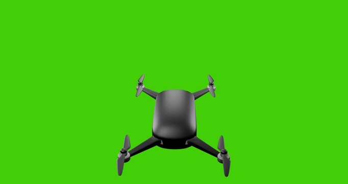 Flying drone on green monochrome background. 3d render video. 