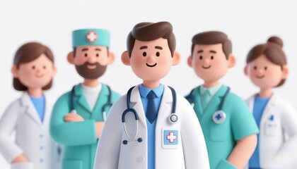 Doctor group, city medical care element, isolated on white background
