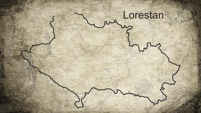 Lorestan map drawn on a cartography background sheet of paper