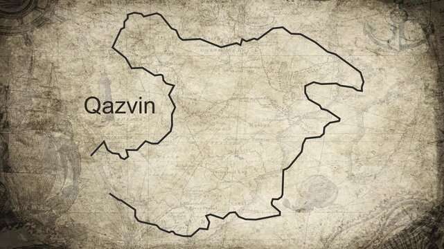 Qazvin map drawn on a cartography background sheet of paper