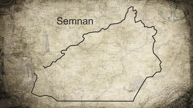 Semnan map drawn on a cartography background sheet of paper