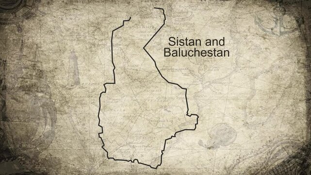 Sistan and Baluchestan map drawn on a cartography background sheet of paper