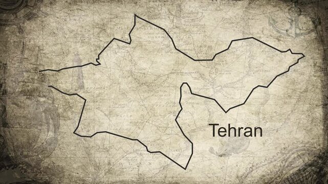 Tehran map drawn on a cartography background sheet of paper