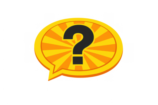 Question mark displaying in orange speech bubble icon on transparent background, symbolizing help, information, and problem solving - Powered by Adobe