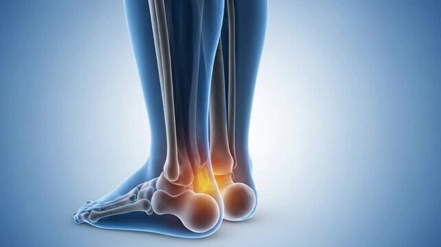 Human foot and ankle anatomy illustration highlighting joint pain and inflammation in lower limb structure