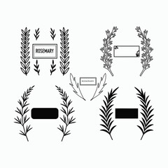 Botanical rosemary wreath and label frame set with hand drawn leaf branches