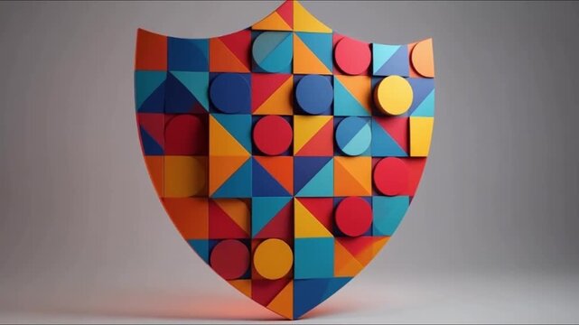 Abstract shield made of diverse shapes, inclusive company values