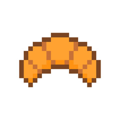Pixel art icon of a croissant in retro 8-bit style. Crispy buttery pastry illustration. Perfect for apps, games, menus, and digital design projects. Vector