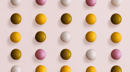 Minimalist pattern of sweets aligned in rows on a light background
