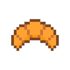 Pixel art icon of a croissant in retro 8-bit style. Crispy buttery pastry illustration. Perfect for apps, games, menus, and digital design projects. 