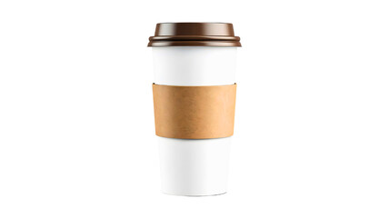 A white disposable paper coffee cup with lid for to-go beverages, isolated on transparent backgrounded, clean and realistic mockup composition, perfect for cafe or beverage design projects