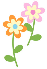 Naklejka premium Pastel flowers with green leaves for nature, garden, tree, plants, blossom, blooming, park, picnic, home yard, sticker, cartoon, floral print, decoration, patch, brooch, pin, tattoo, icon