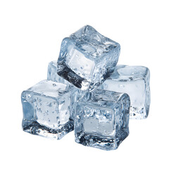 Pile of Clear Ice Cubes Isolated on White Background, Refreshing Cold Drink Ingredient