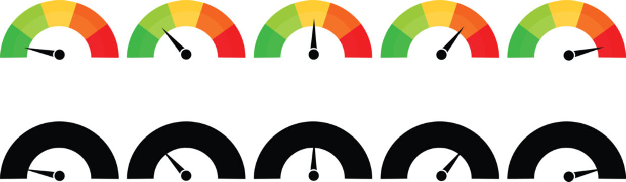 Speed and measurement icon set with color indicators and silhouettes