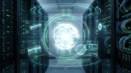 A central sphere of pure white energy surrounded by rotating holographic rings and data charts, floating in a dark server room, cinematic atmosphere, sharp focus, technical blueprint aesthetic. - Powered by Adobe