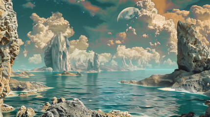 Serene twilight over rocky shores