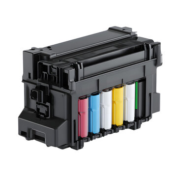 Inkjet Printer Cartridge Cluster, Color Ink Supply System, Isolated on White