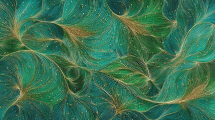 Abstract Teal Green And Gold Patterned Background