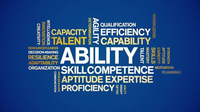 Ability animated word cloud-text design animation tag kinetic typography seamless loop.