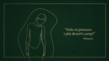 Petrarch's quote illustration with abstract figure and elegant design on dark green background