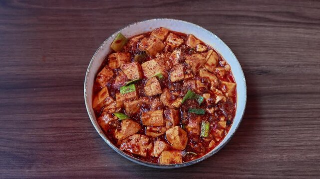 Traditional chinese spicy mapo tofu steaming hot