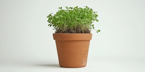 Fototapeta premium Organic Tiny Crop in Earthenware Clay Flower Planter Blossoming Symbolism of Growth Indoors