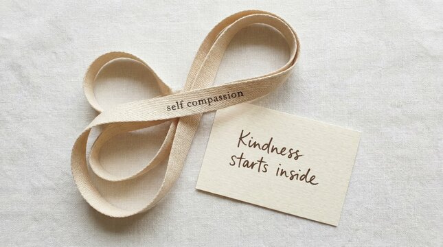 Ribbon with self compassion quote and kindness message