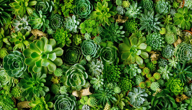 たくさん植えこんだ多肉植物の俯瞰写真