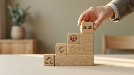 Building 2026 Business Success with Wooden Progress Blocks