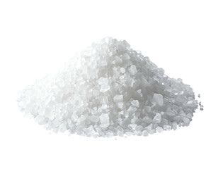 A loose pile of coarse, white, crystalline granules against a black backdrop