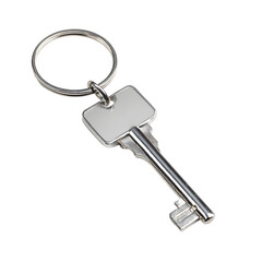 Metal Key with Keychain Ring Isolated on White Background, Security Symbol