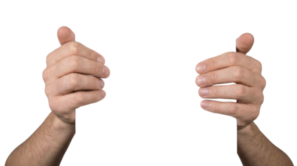 Two hands positioned as if holding or framing an object isolated on transparent background
