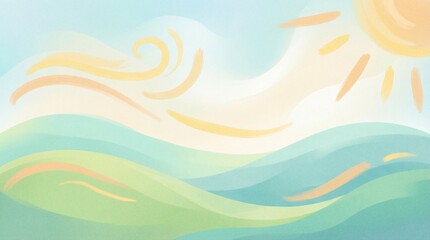 Hopeful Abstract Environmental Landscape with Green Hills and Blue Sky