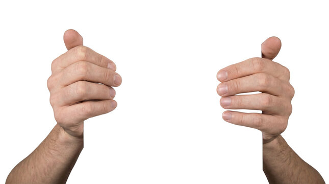 Two hands positioned as if holding or framing an object isolated on transparent background
