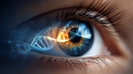 Gene Therapy for Cancer Treatment Concept Cancer therapy with T cells and DNA. Abstract image of human genetics, where glowing DNA mutation threads merge with digital elements