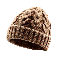 Cozy Knitted Wool Beanie Hat, Cable Knit Texture, Winter Warm Headwear Isolated on White