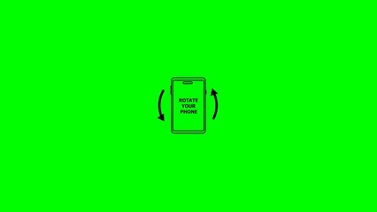 A graphic showing a smartphone with an instruction to rotate it, set against a bright green background.
