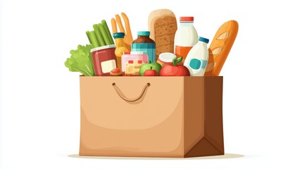 Paper bag carrying various food items, representing grocery shopping, delivery, or a healthy lifestyle