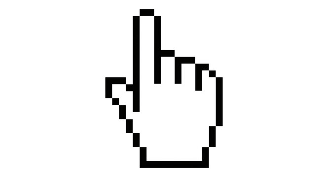 Pixel cursor hand outline icon isolated on transparent background for digital interface design