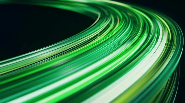 Abstract Green Digital Data Stream Background: Futuristic Neon Fiber Optic Network Loop for Technology and Cybersecurity